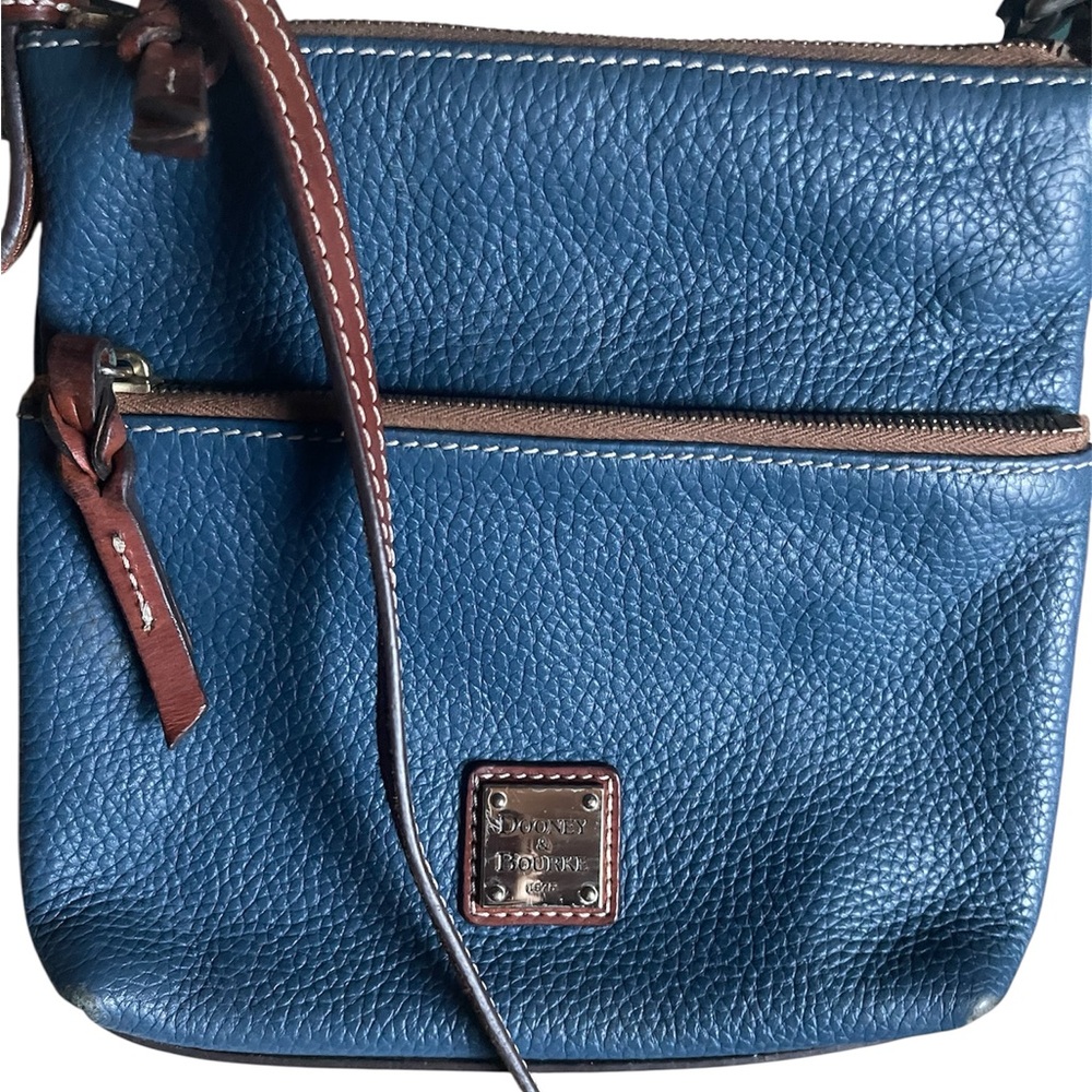 Dooney & Bourke Blue Pebbled Leather Letter Carrier Crossbody Bag